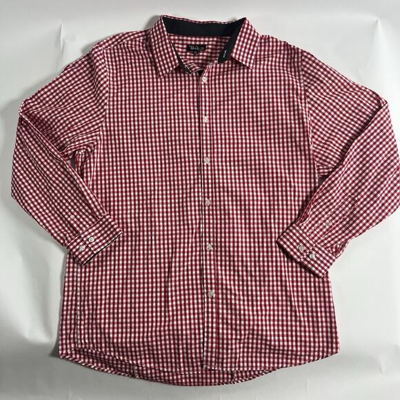 Galaxy Other - Galaxy‎ Men's Red/White Check Woven Button-Up Shirt Long Sleeve XL